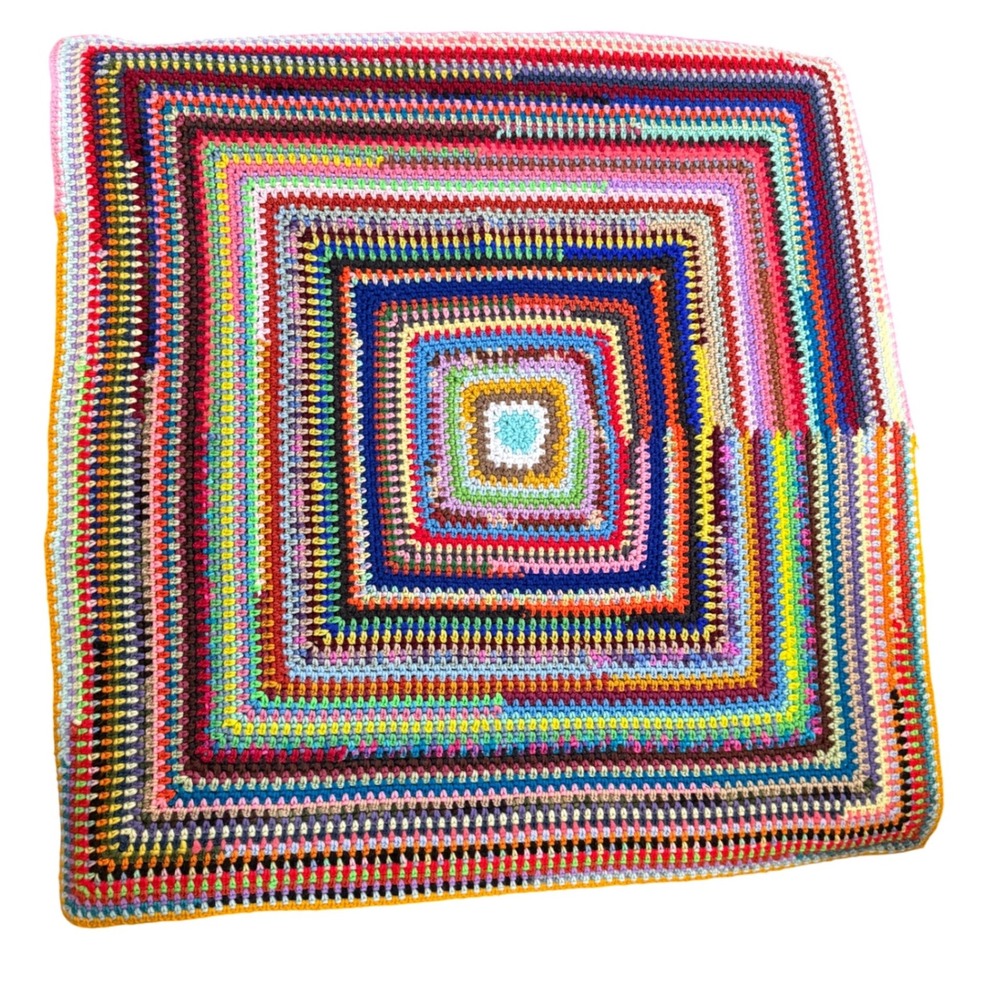 Handmade Crochet Afghan Throw Blanket Multicolor Square 36x36